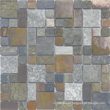 Mosaico de la pizarra oxidada, azulejo de mosaico, azulejo de mármol blanco, mosaico de cristal